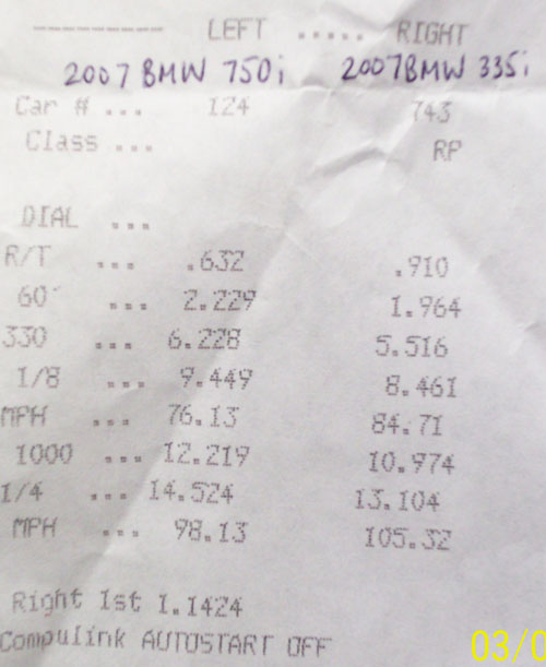 2007  BMW 335i Coupe Procede V3 Timeslip Scan