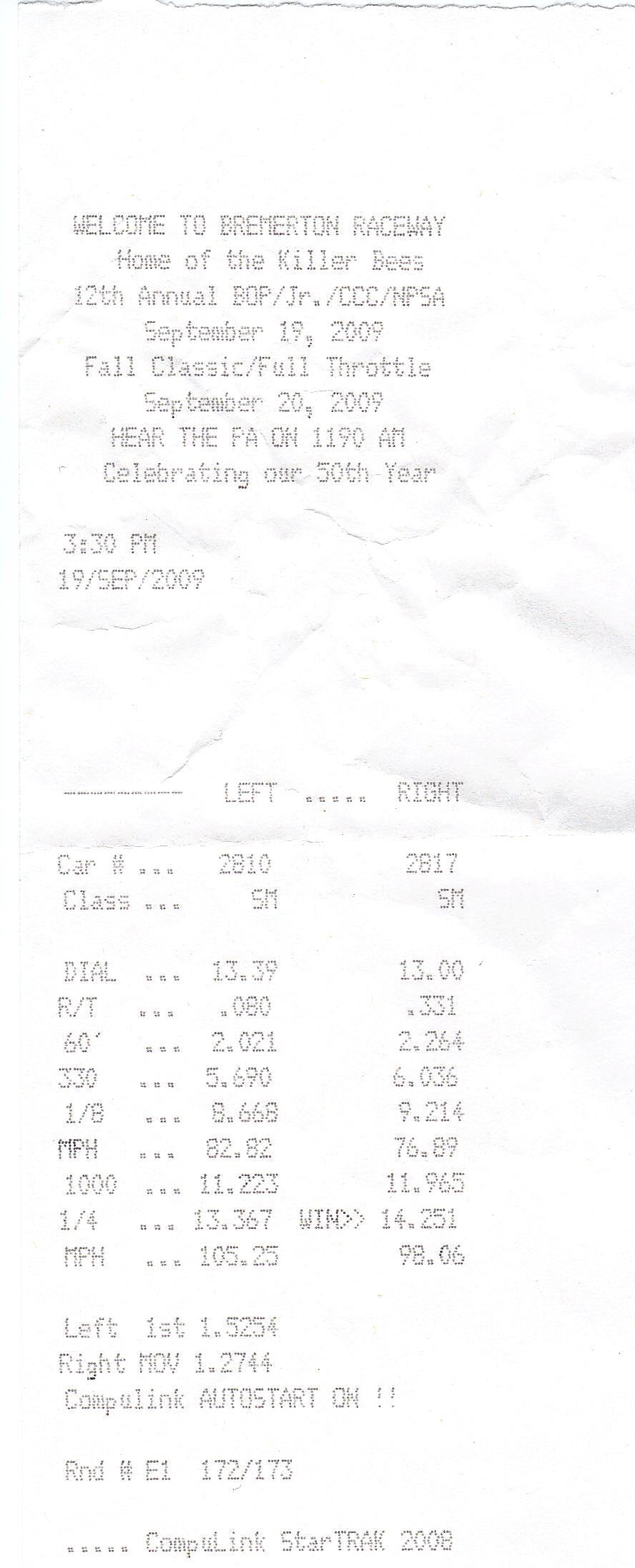 2009  Pontiac G8 GT Superchips Tune Timeslip Scan