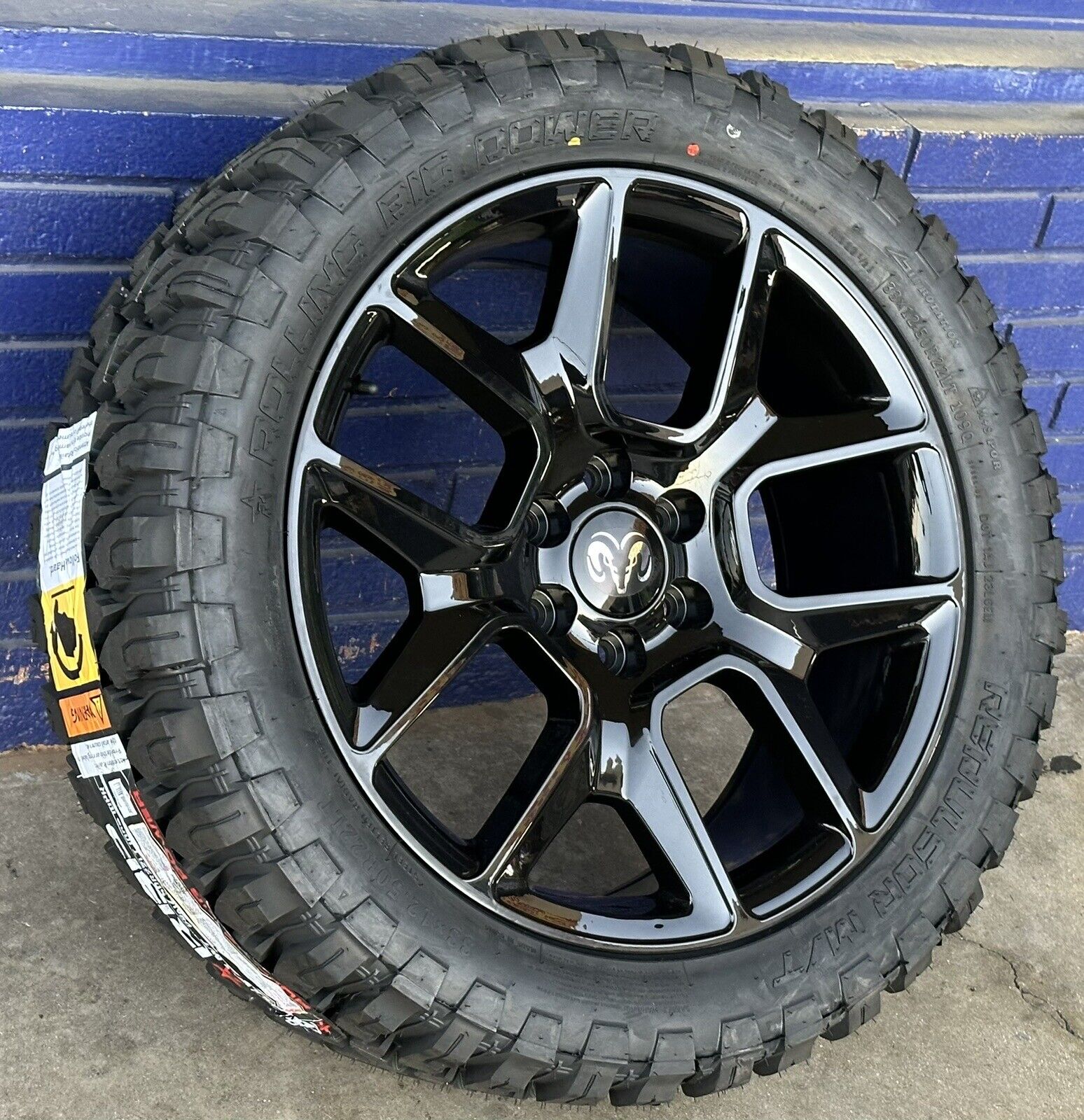 22” New BLACK WHEELS With 33” Mud MT Tires fits 2023 DODGE RAM 1500 6lug 6X139.7