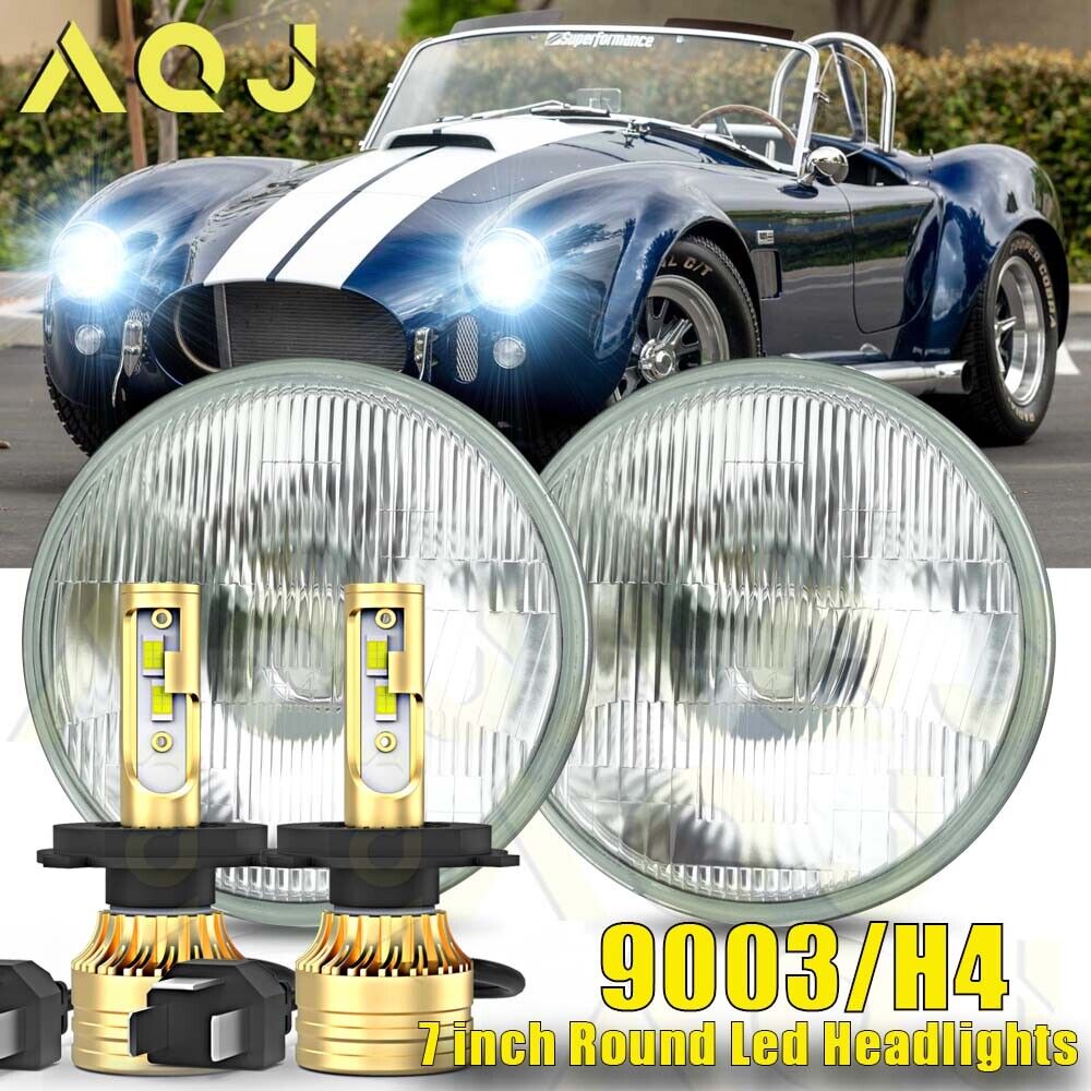 For AC Shelby Cobra 1962-1973 Pair 7 inch Round Headlights High Low Beam