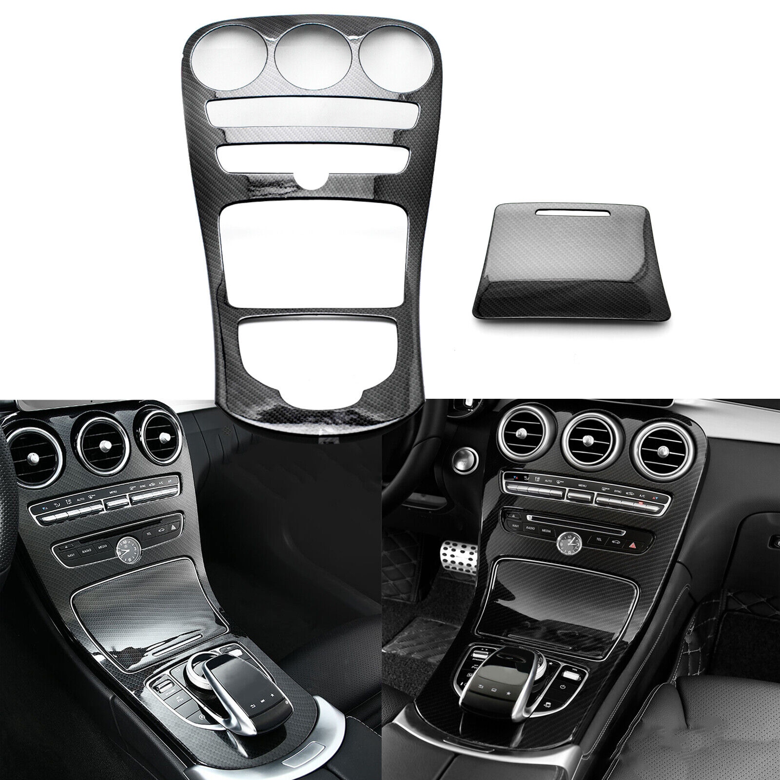 For Mercedes C Class W205 Carbon Fiber Style Console Gear Shift Frame Panel Trim