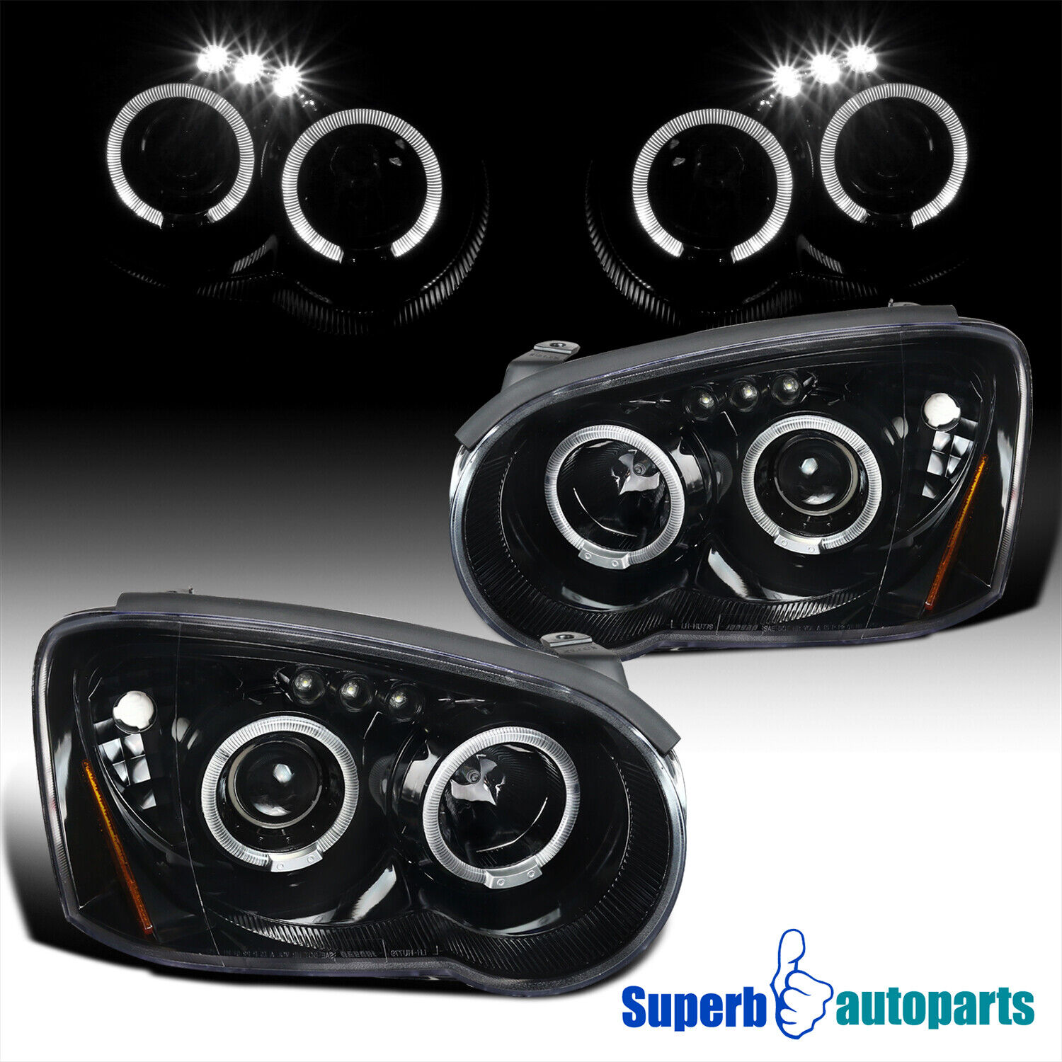 Fits 2004-2005 Subaru Impreza WRX Polished Black LED Halo Projector Headlights