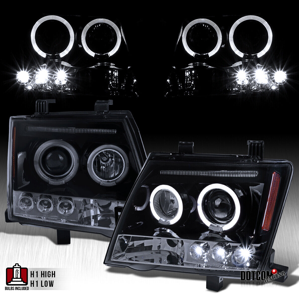 Fit 2005-2012 Xterra Black Smoke LED Halo Projector Headlights Head Lamps