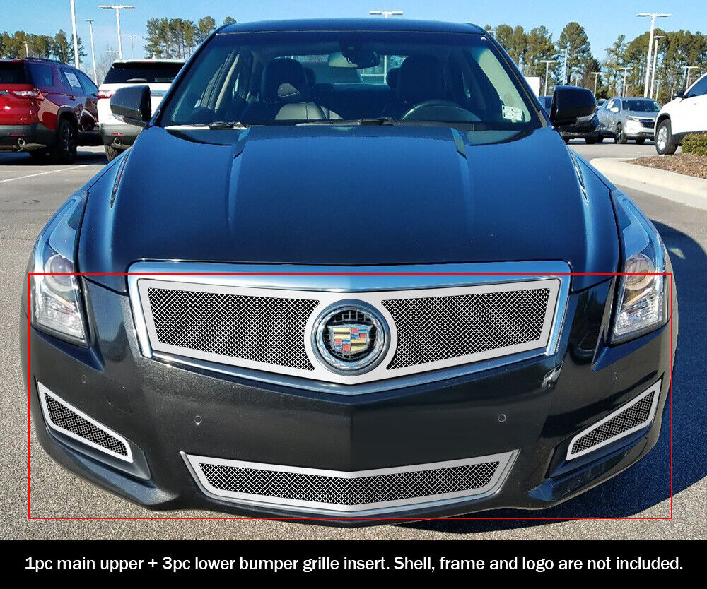 Fits 2013-2014 Cadillac ATS W/ Fog Light Cover Stainless Steel Mesh Grill Combo