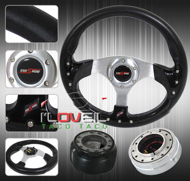 90-95 Miata Mx-5 Roadster Steering Wheel Black+Chrome Quick Release Hub+ Horn