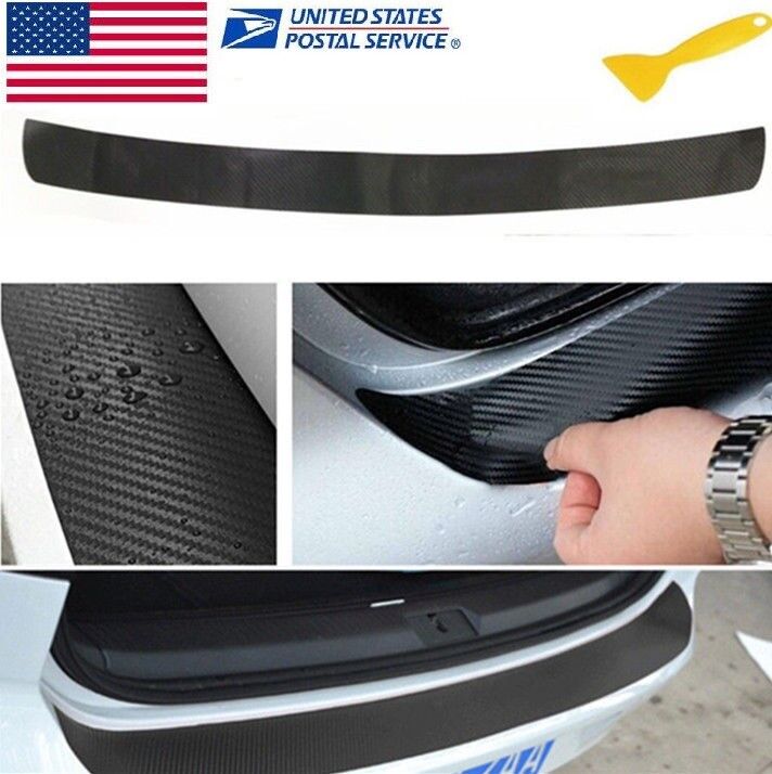 4D Black Carbon Fiber Look Auto Rear Trunk Tail Lip Protect Anti Scratch Sticker