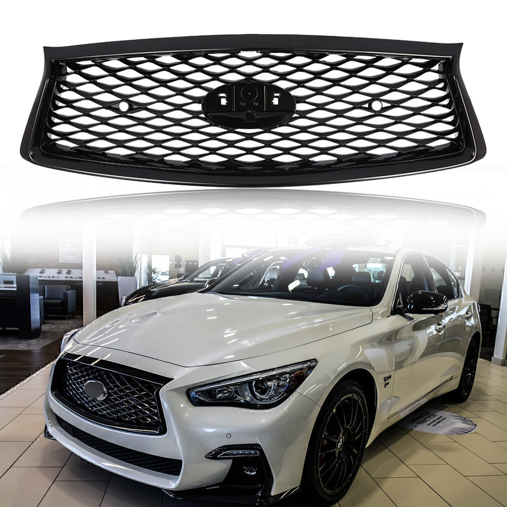 For 2018 19 20 2022 INFINITI Q50 JDM Front Bumper Upper Grille Gloss Black Grill