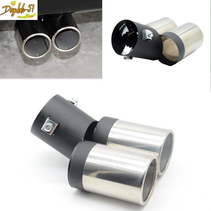Dual Pipe Trim Decorative Tip Car Round Exhaust Muffler Stainless Steel Tail New