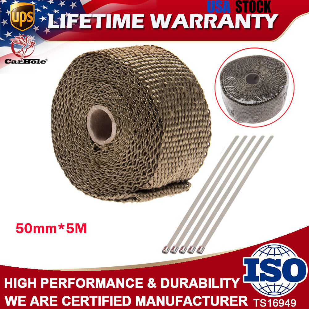 Exhaust Manifolds Titanium Heat Wrap Tape Thermal Wrap Pipe 50mm*5M & 5 Ties NEW