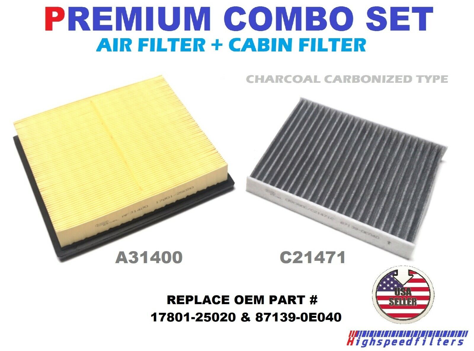 COMBO ENGINE AIR FILTER + CHARCOAL CABIN FILTER FOR NEW AVALON CAMRY RAV4 ES350