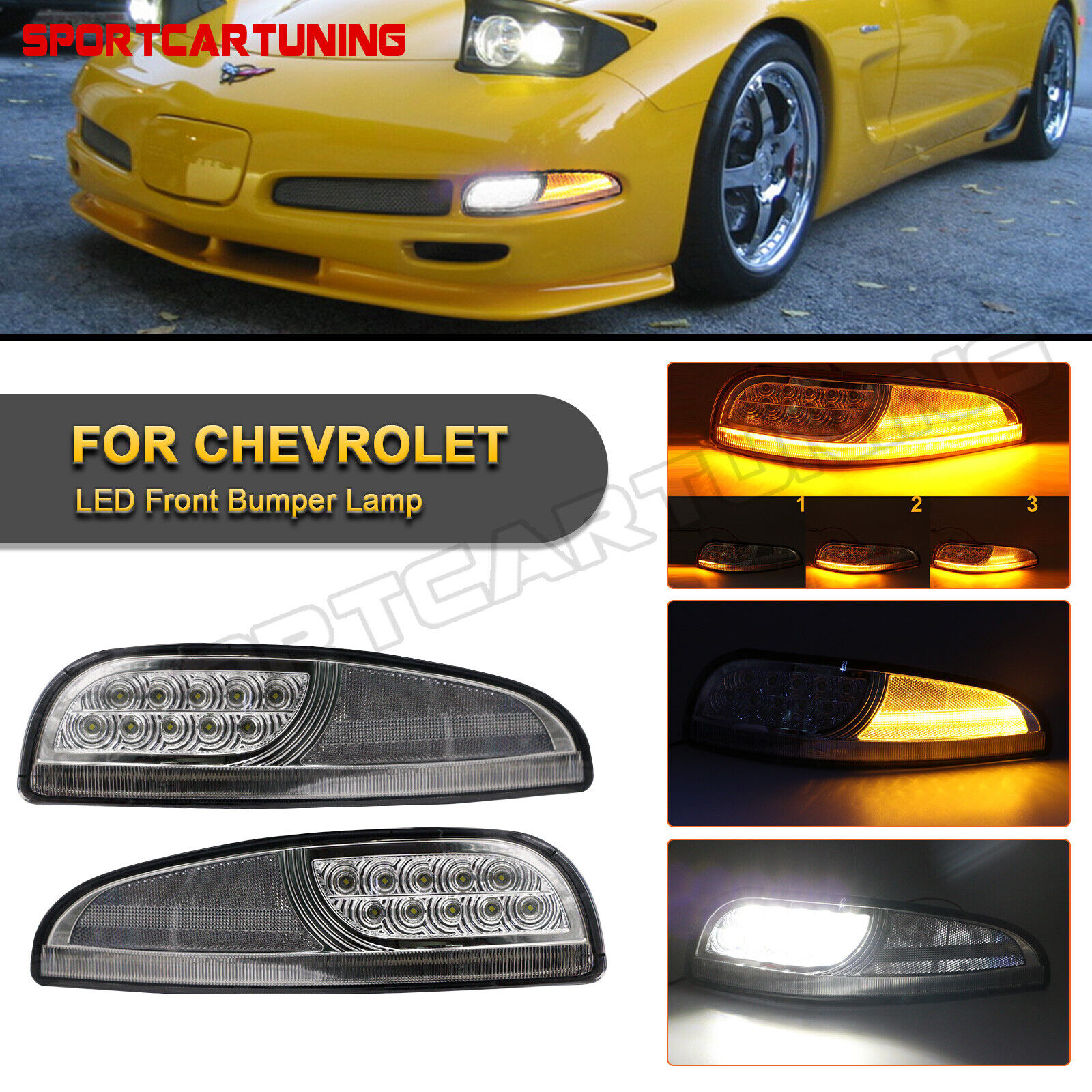 Sequential LED Bumper Signal Parking Lights Lamp For 1997-2004 Chevy Corvette C5