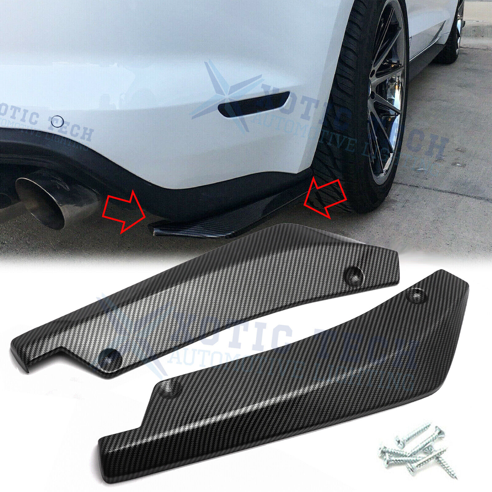 Carbon Fiber Style Rear Bumper Fin Canard Splitter Diffuser Valence Spoiler Lip