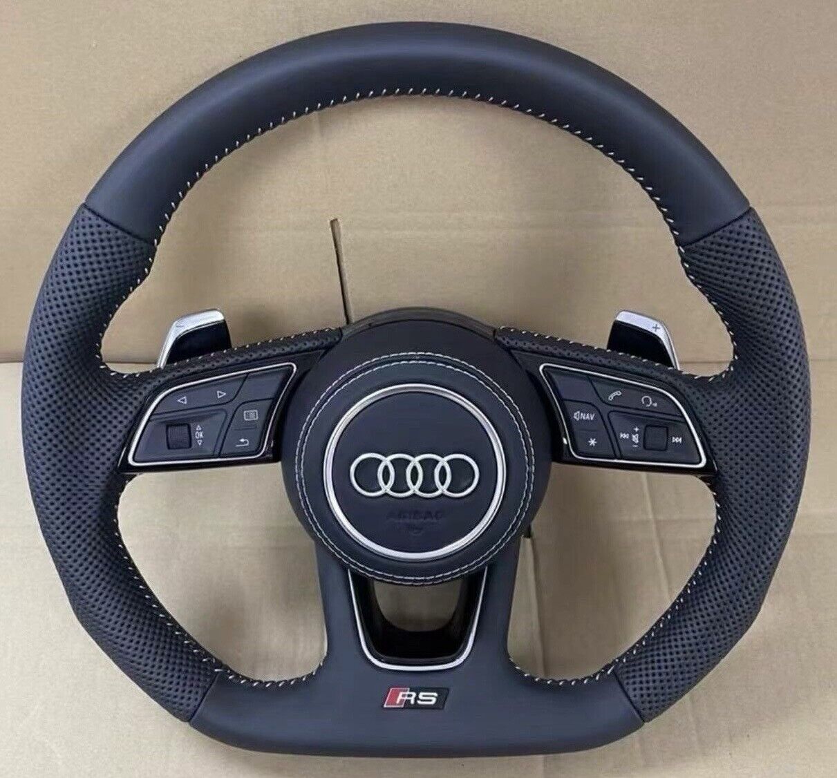 BLACK PERFORATED LEATHER AUDI STEERING WHEEL A3 A4 A5 S3 S4 S5 S6 RS RS3 RS4 RS5
