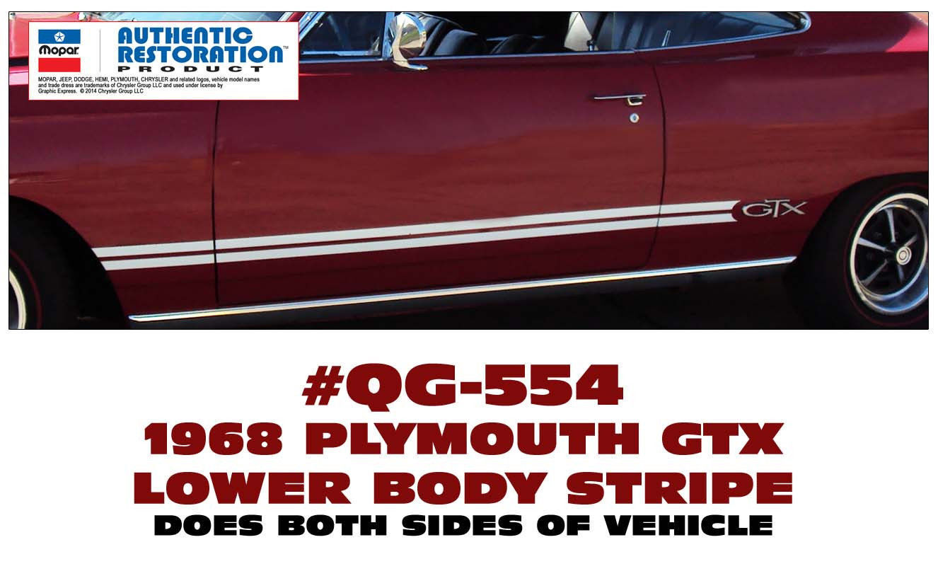 GE-QG-554 1968 PLYMOUTH GTX - LOWER BODY SIDE STRIPE KIT - DOUBLE LINE STRIPE