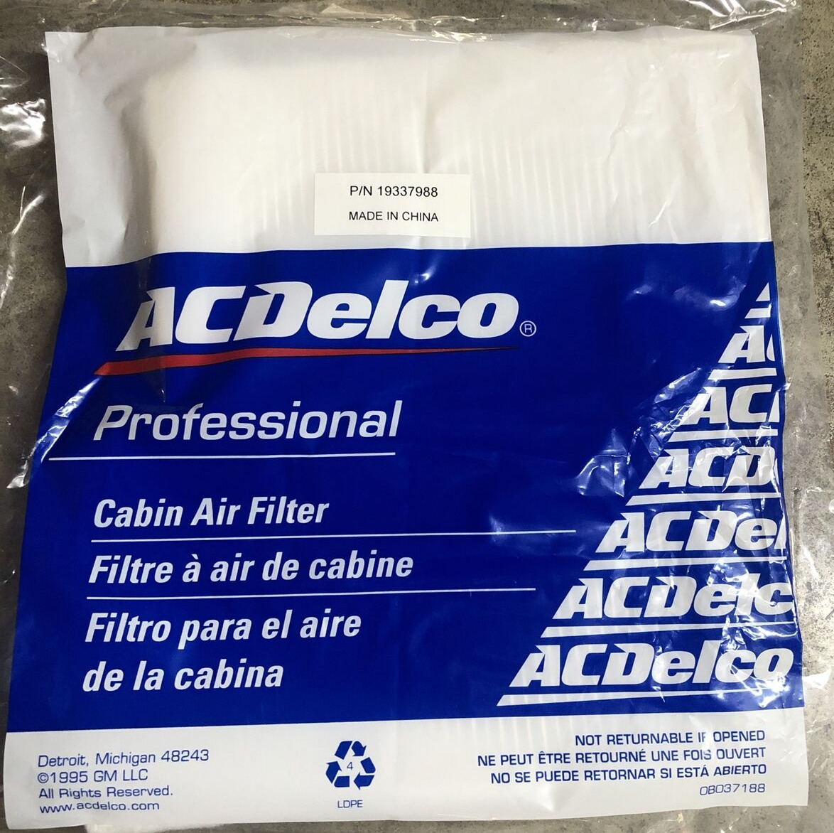 ACDELCO CF1104F 19337988 CABIN AIR FILTER NEW FOR CHEVY AVALANCHE SUBURBAN