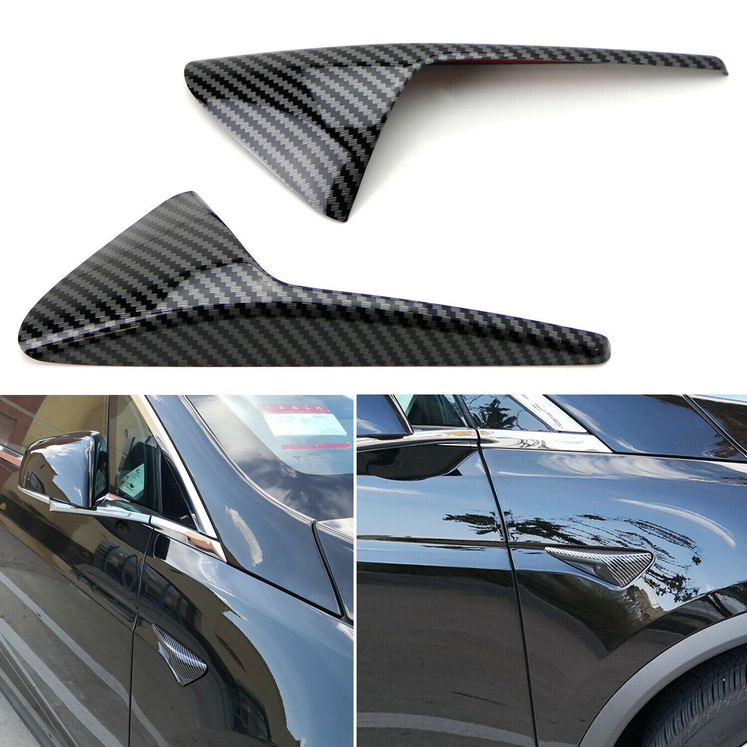 Black Carbon Fiber Style Side Camera Decoration Cover Trim For Tesla Model 3 S X