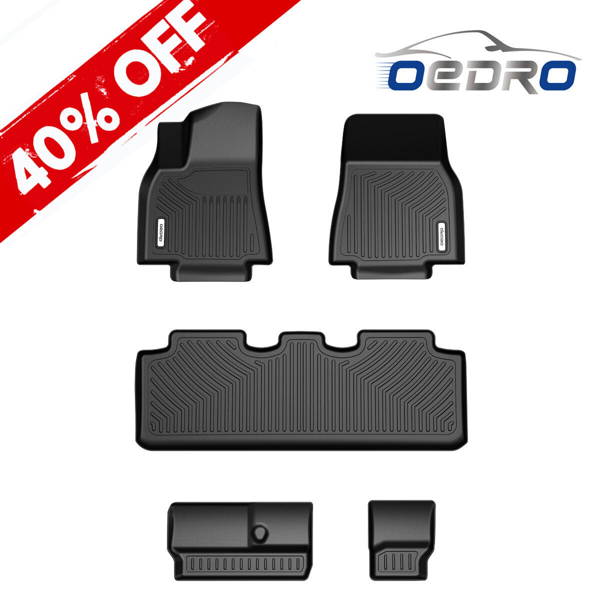 OEDRO Floor Mats + 3rd Black For Tesla Model Y 2020-2024 7 Seater All Weather