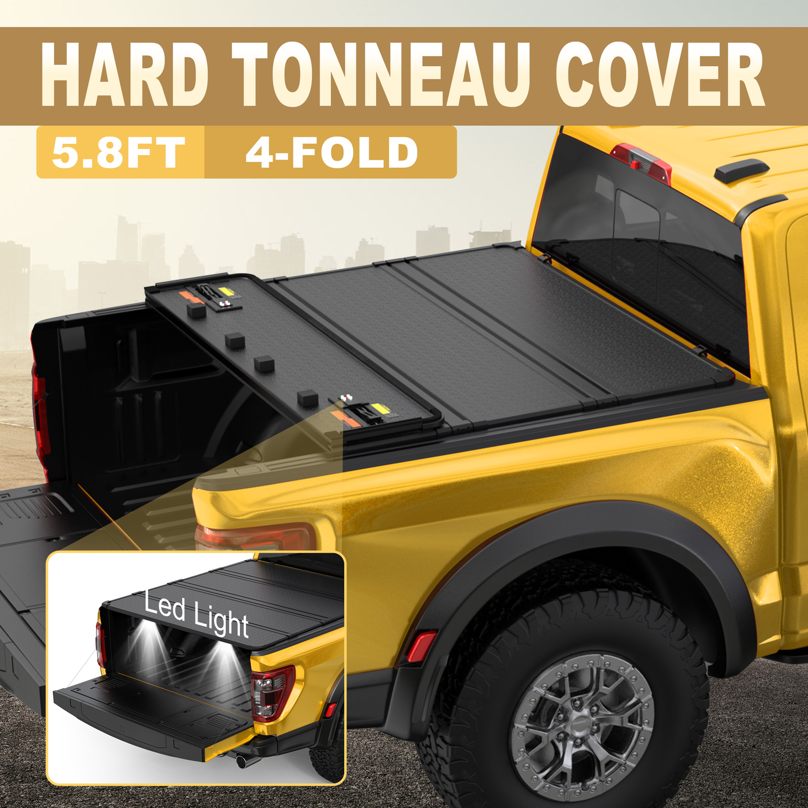 5.8FT 4-Fold Hard Tonneau Cover For 2007-13 Silverado Sierra 1500 Short Bed 5'8