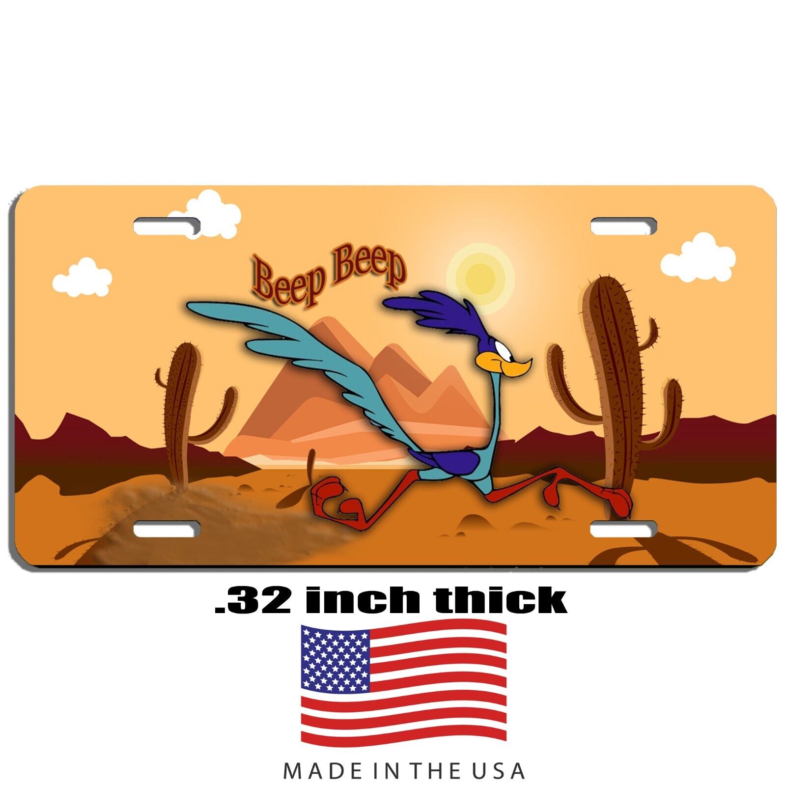 Road runner with desert background aluminum license plate car truck SUV Tag