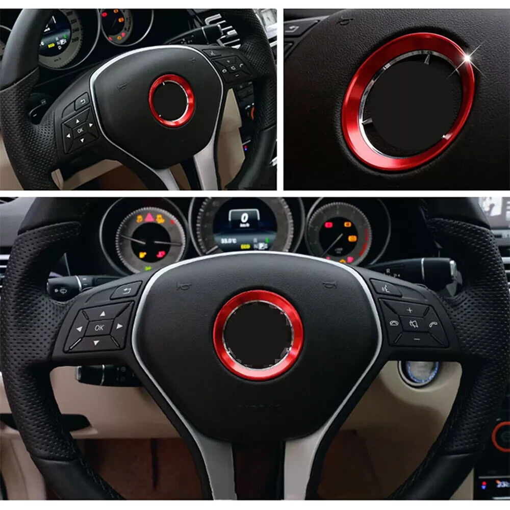 Red Aluminum Alloy Steering Wheel Emblem Ring Trim Fits W204 W212 W166 GLK 7