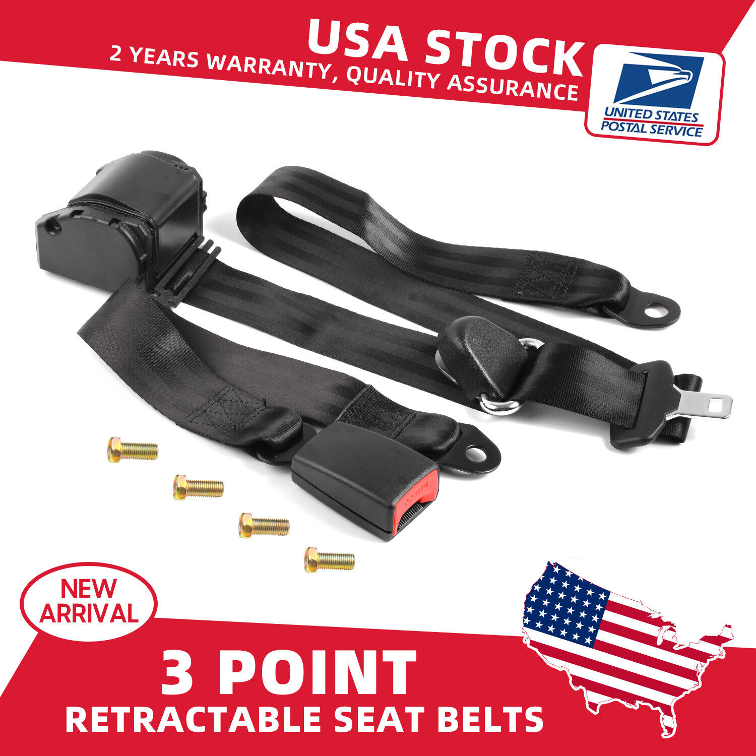 3 Point Retractable Car Safety Seat Belt Diagonal Belt Adjustable Universal*1