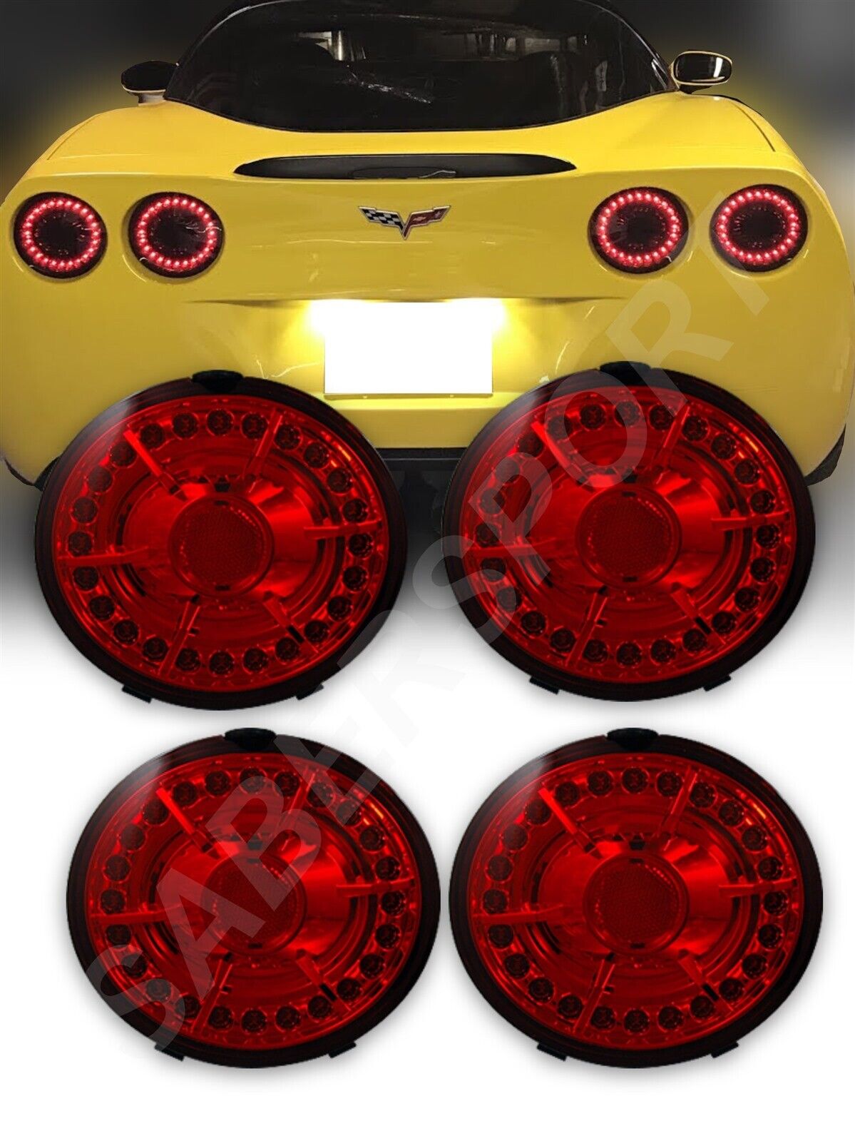 Set of Red Lens LED Taillights 4pcs for 2005-2013 Chevrolet Corvette C6 