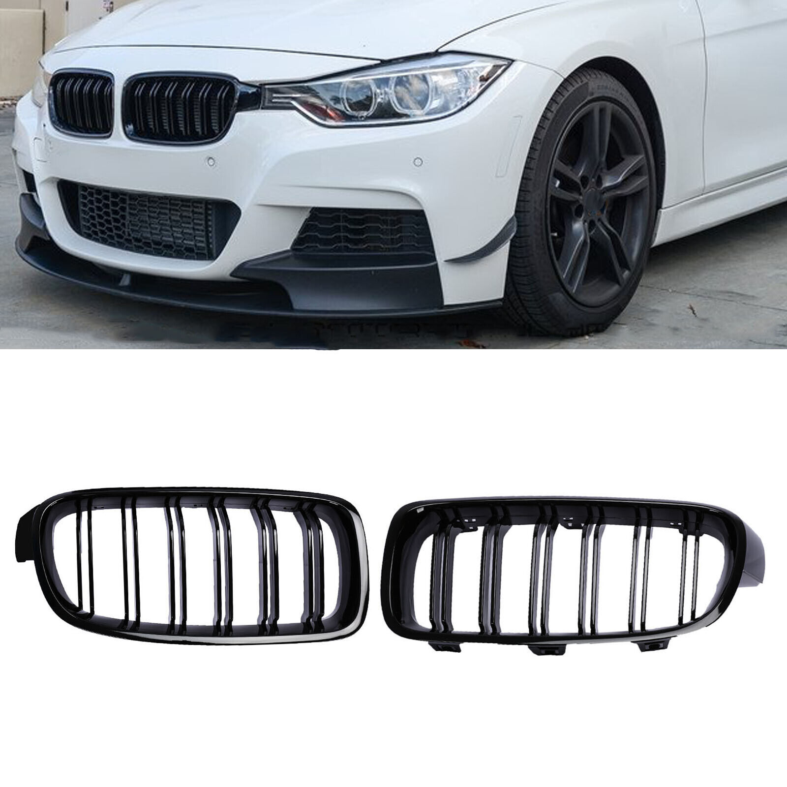 Front Kidney Grill Grille For 12-18 BMW F30 3 series 330i 328i Gloss Black