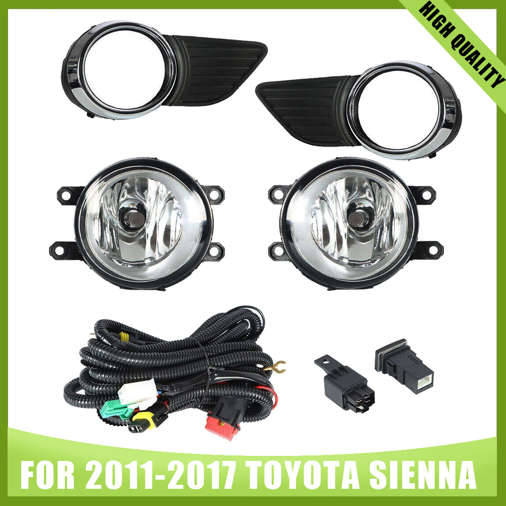 For 2011-2017 Toyota Sienna  Clear Fog Lights Driving Lamps w/Switch+Bulbs Pair