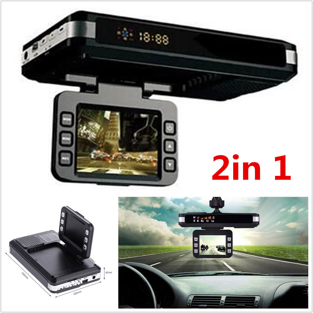 2In1 Car Camera DVR Dash Cam Recorder+Radar Laser Speed Detector Alert G-Sensor 