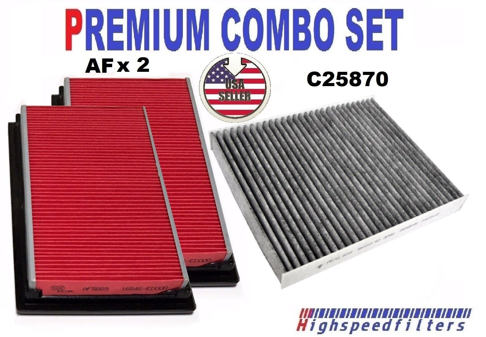 2x Engine Air Filter + CHARCOAL Cabin Air Filter for 2016-2023 Infiniti Q50 3.0L