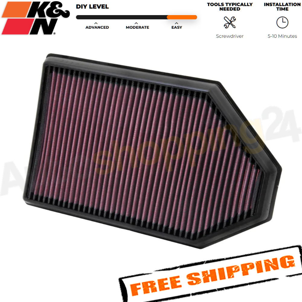 K&N 33-2460 Replacement Panel Air Filter for 2011-2023 Dodge Charger/Challenger