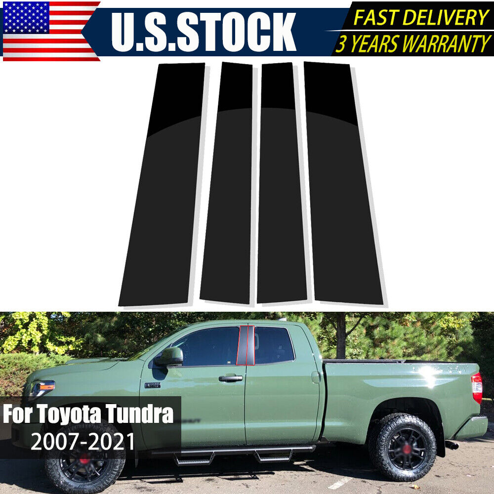 For Toyota Tundra 2007-2021 Window Pillar Post Door Trim Covers Glossy Black USA