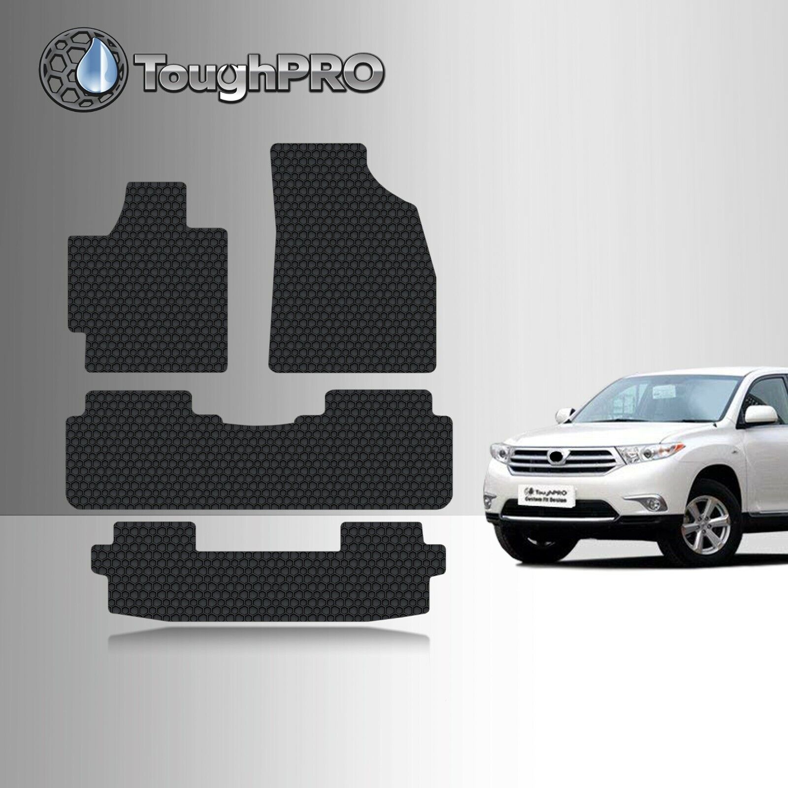 ToughPRO Floor Mats + 3rd Row Black For Toyota Highlander All Weather 2008-2013