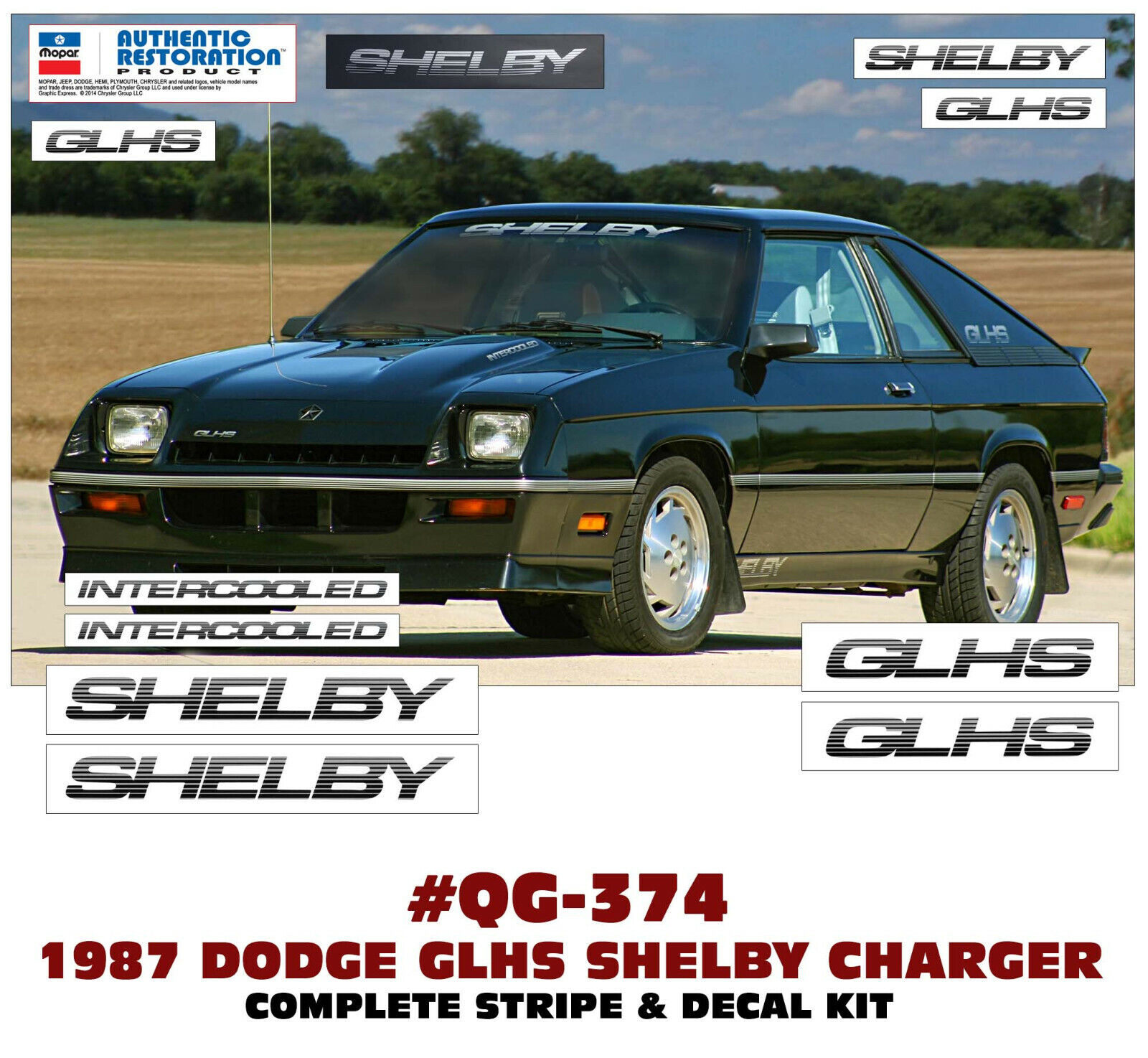 SP - QG-374 1987 DODGE GLHS SHELBY CHARGER - STRIPES & DECALS - LICENSED