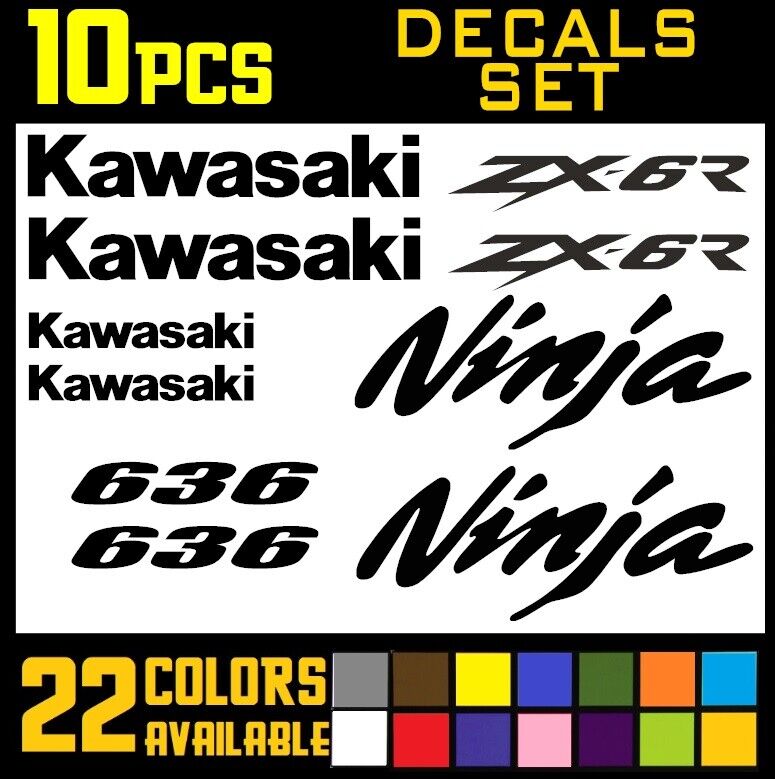 10 pieces   Decal Stickers set for Ninja Kawasaki Racing zx6r zx6 636