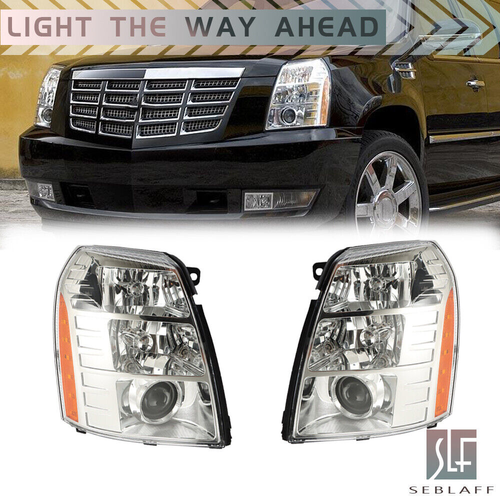 For 2007-2014 Cadillac Escalade HID Headlight Assembly Chrome Bezel LH+RH Side
