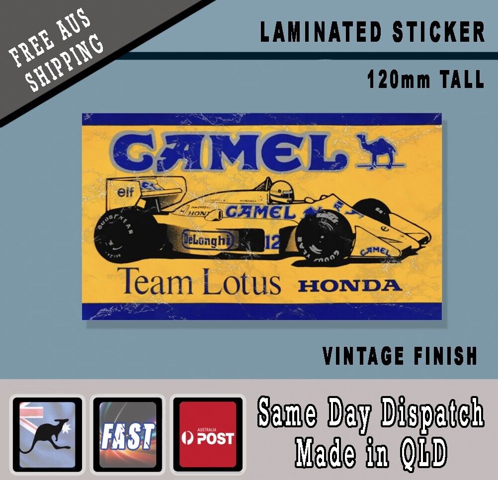Camel Lotus Vintage Honda STYLE STICKER  120MM LAMINATED ayrton  formula 1 Senna