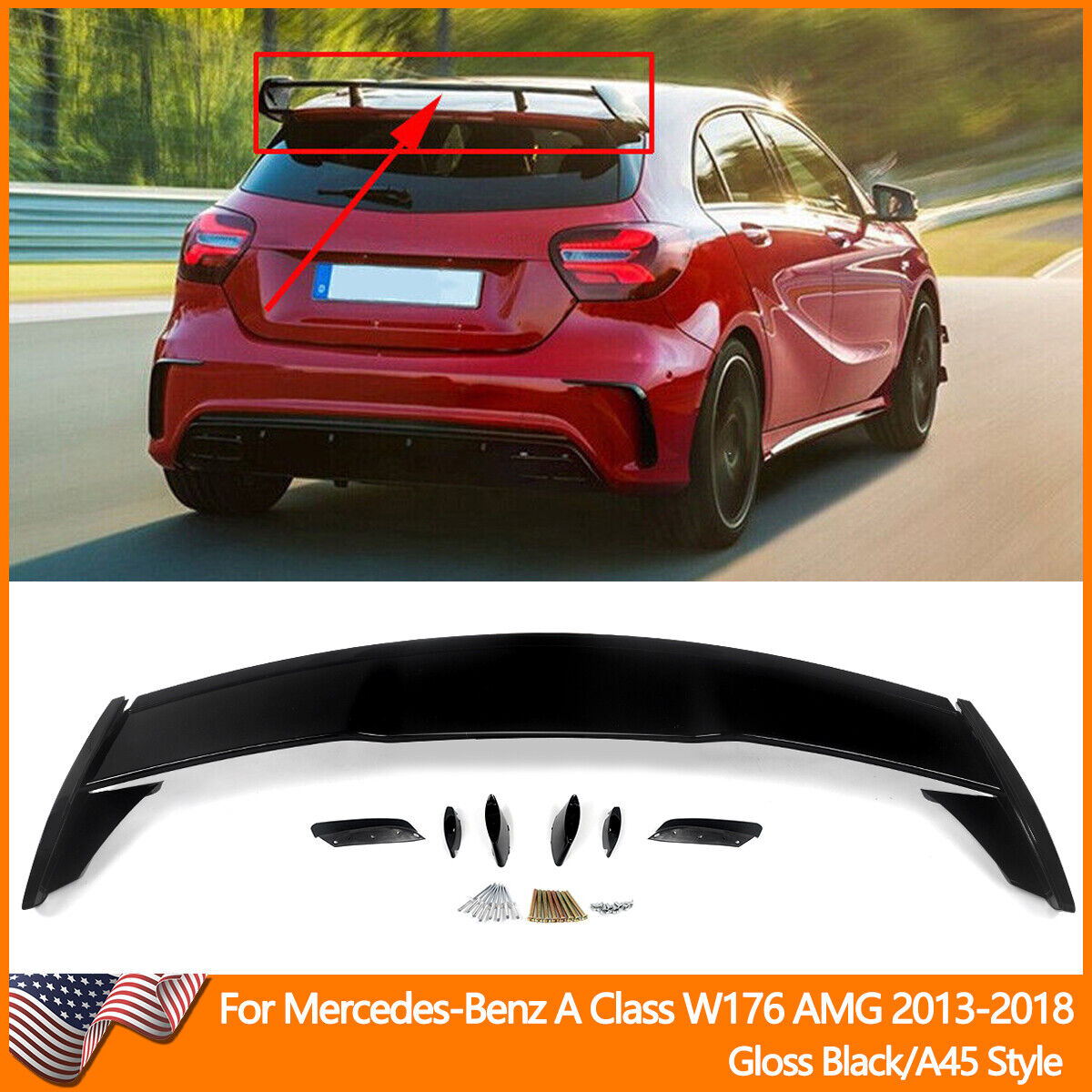 For Mercedes Benz W176 A-Class A250 A45 AMG Painted Rear Trunk Spoiler Roof Wing