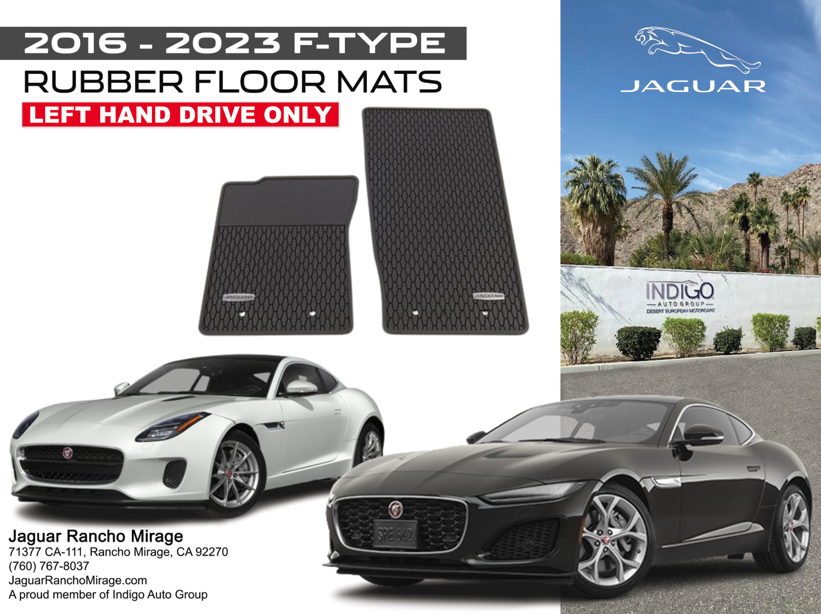 2016-2023 Jaguar F-TYPE  (LEFT HAND DRIVE) Floor Mats Rubber T2R16569PVJ
