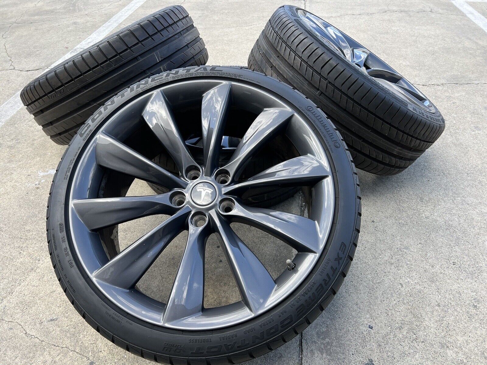 21” Tesla Model S Turbine Sonic Carbon Grey Wheels Rims TPMS Tires OEM