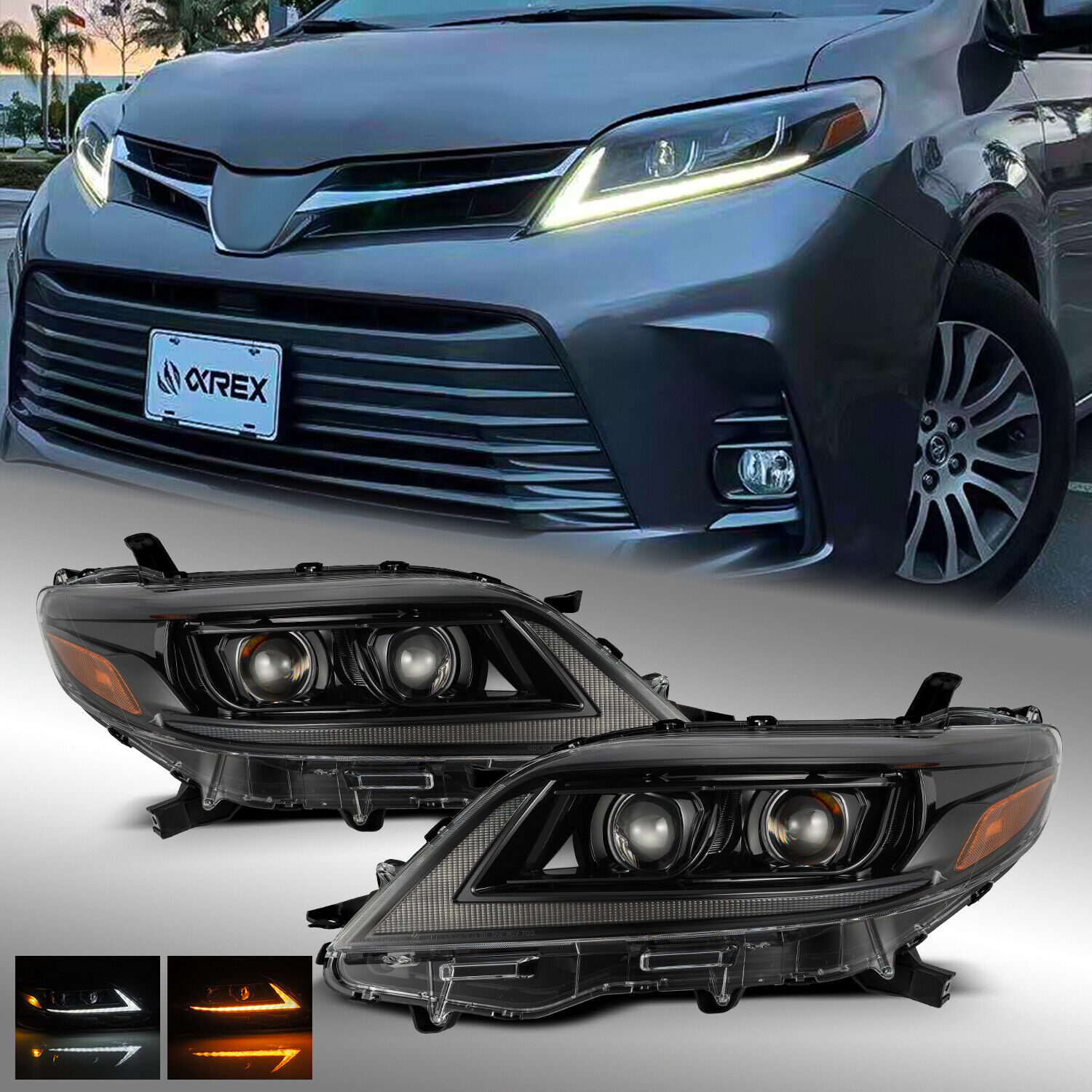For 11-20 Toyota Sienna Projector PRO-Series Headlights Replacement Alpha-Black