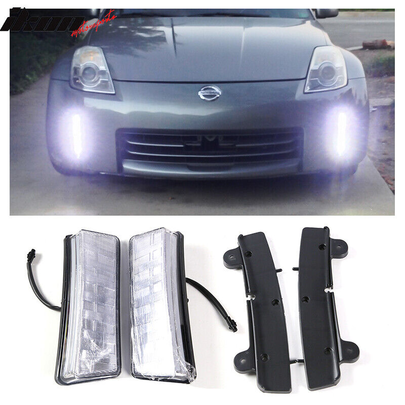 Fits 03-05 Nissan 350Z Front Bumper Clear LED DRL Reflector Lights