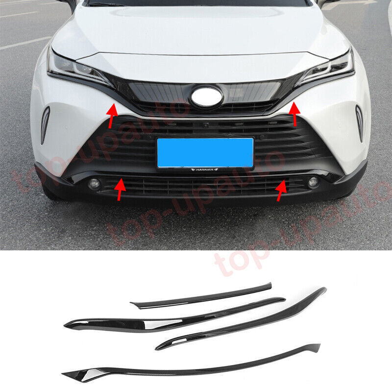 For Toyota Venza 2021-2023 Glossy black Front Bumper + Grill Moulding Cover Trim