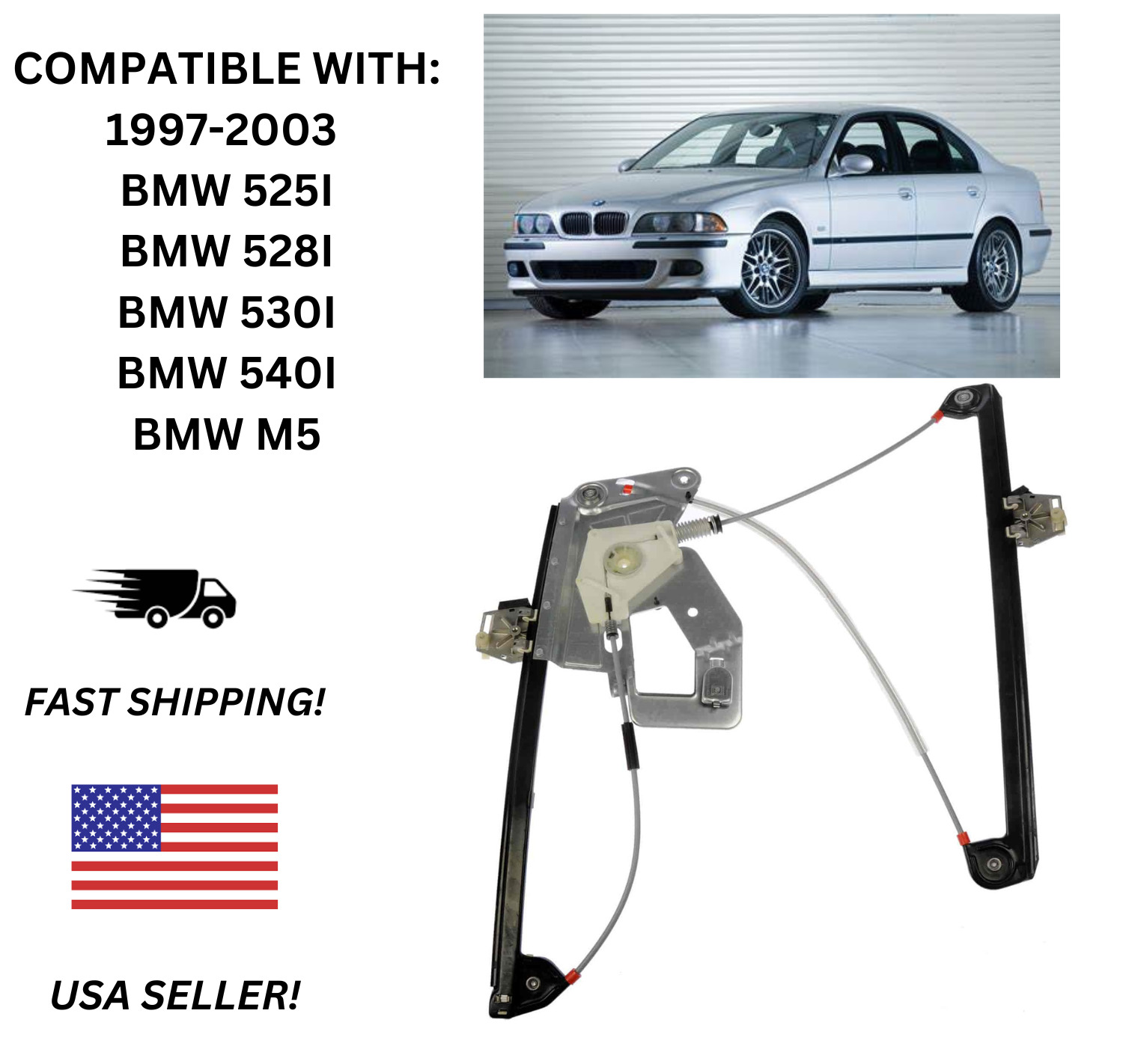 740-478 Power Window Regulator Front Left Driver Side For BMW E39 51338252393