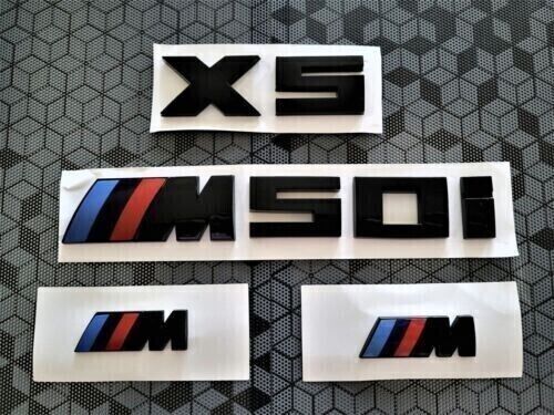 for X5 Series Gloss Black Emblem X5+M50i+M logox2 Rear Trunk and Fender Badge