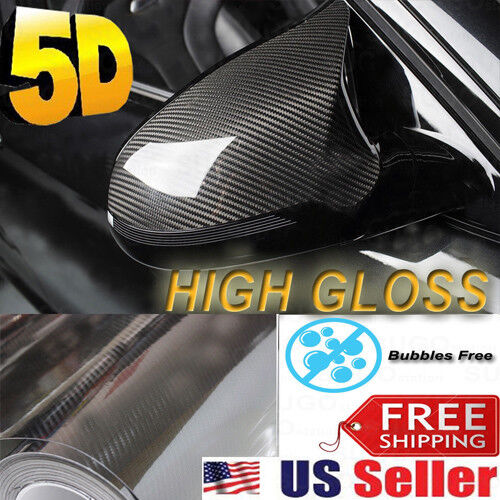5D Ultra Gloss Glossy Black Carbon Fiber Vinyl Wrap Sticker Decal 12x60\