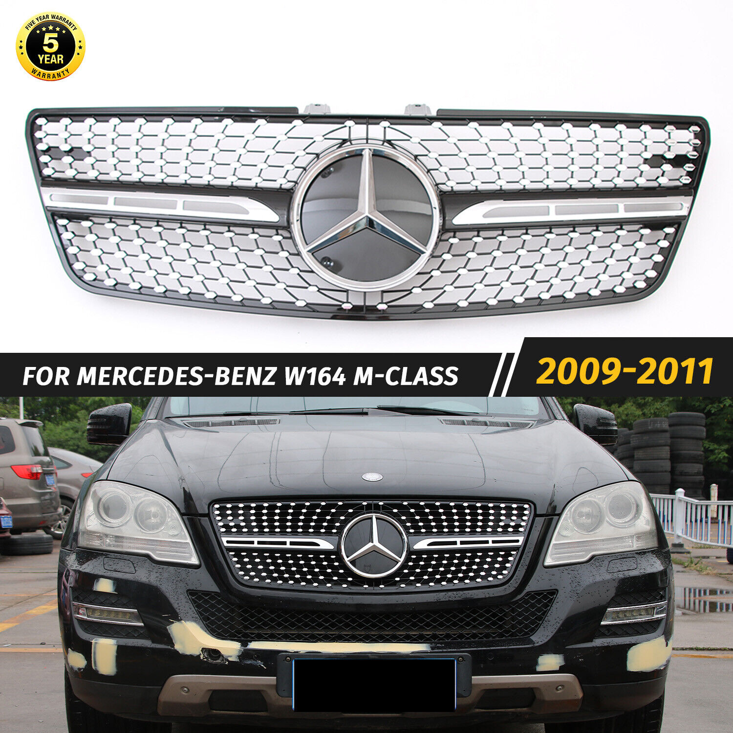 Dia-monds Grill For Mercedes W164 2009-2011 ML350 ML500 ML550 Grille w/ Star