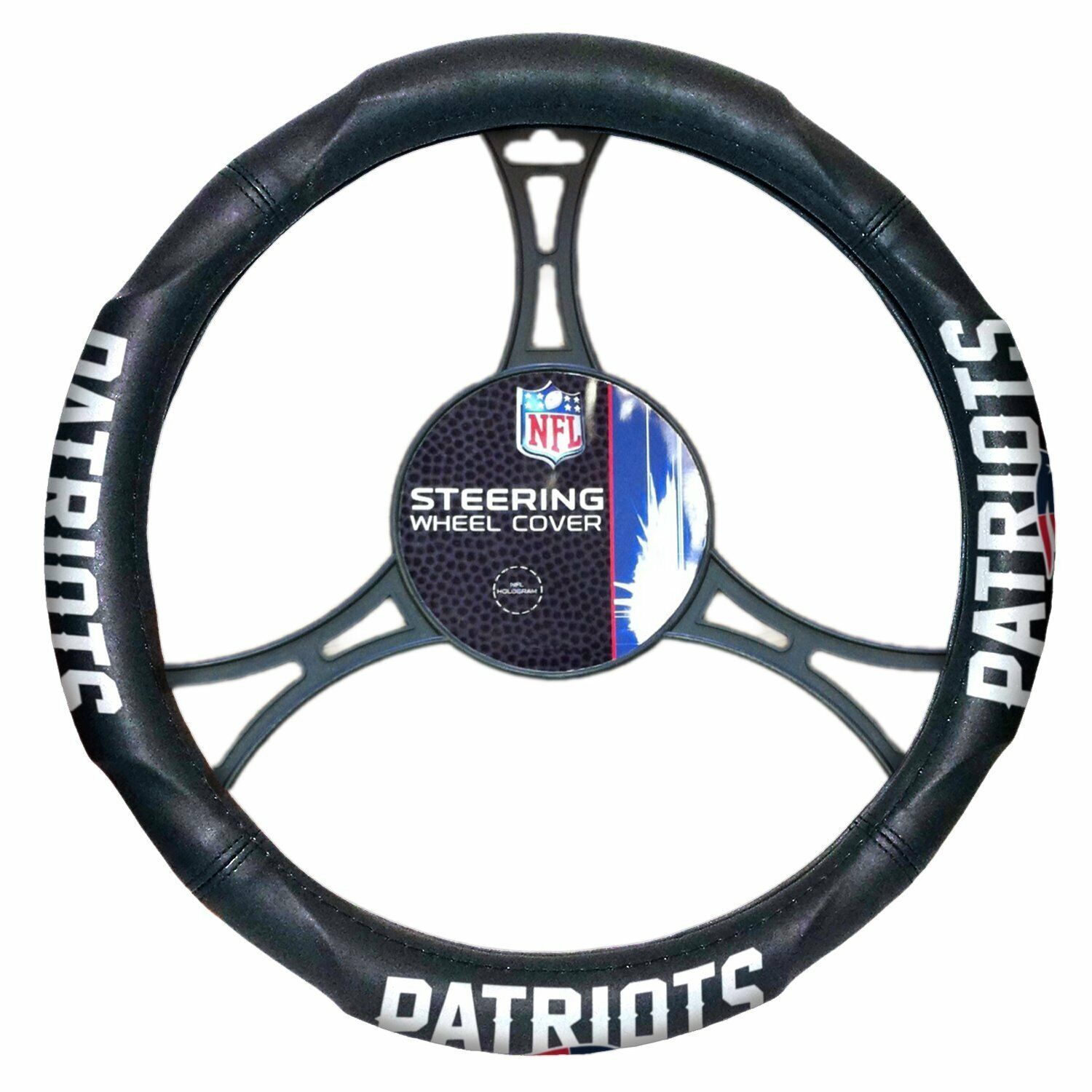 NFL New England Patriots Car Truck Black Synthetic Leather Steering Wheel Cover