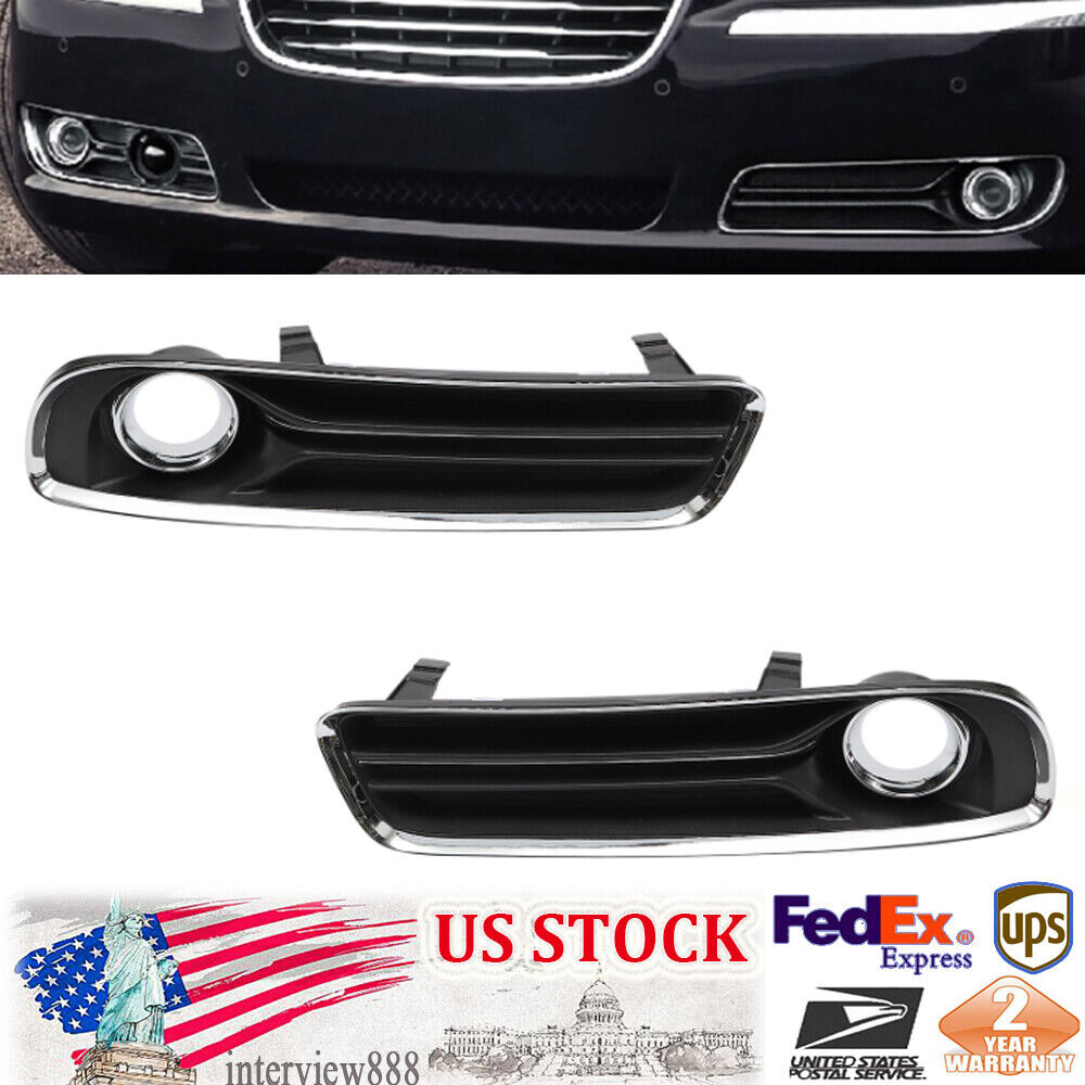 Black Front Fog Light Lamp Frame Cover Trim Set For 2011-2014 Chrysler 300 2Pcs