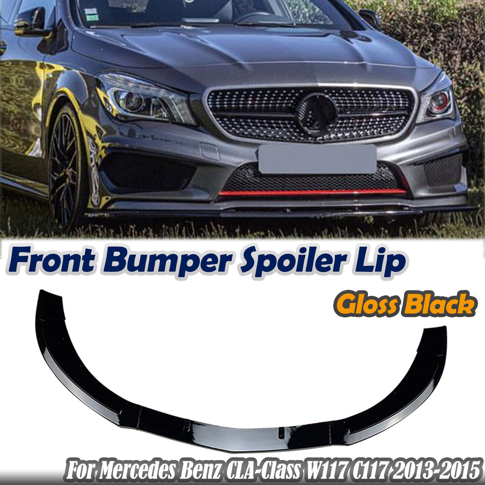Car Front Bumper Spoiler Lip For Benz C117 CLA200 CLA260 CLA45 AMG 2013-2015 BLK